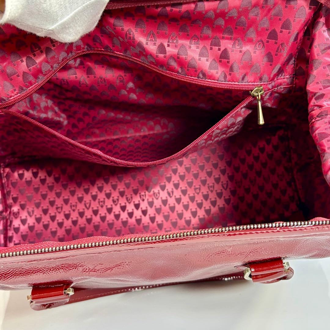 極美品 ロンシャン レジェンド パテントレザー ドクターバッグ ハンドバッグ 赤