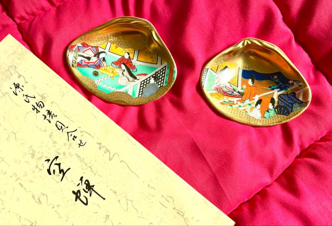 早い者勝ち！　6枚セット　源氏物語 貝絵皿 貝合わせ ボーンチャイナ ひな祭り