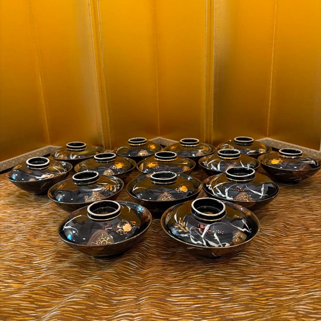 価格大幅改定！黒釉 蓋茶碗 14客揃 共箱 在銘 茶道具 懐石