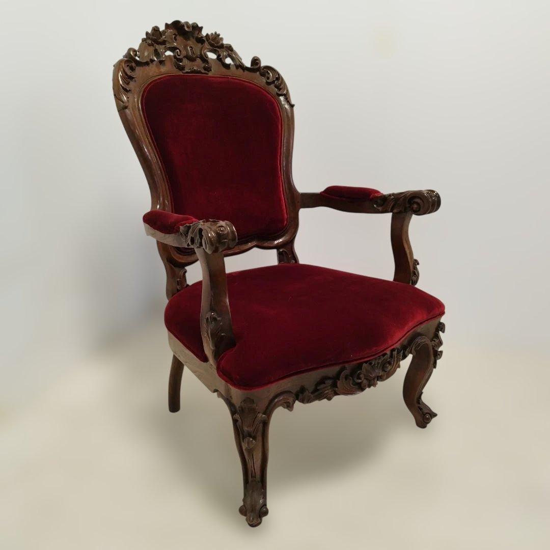 【引取り歓迎】アンティーク調 ベルベット椅子 アームチェア ロココ調家具