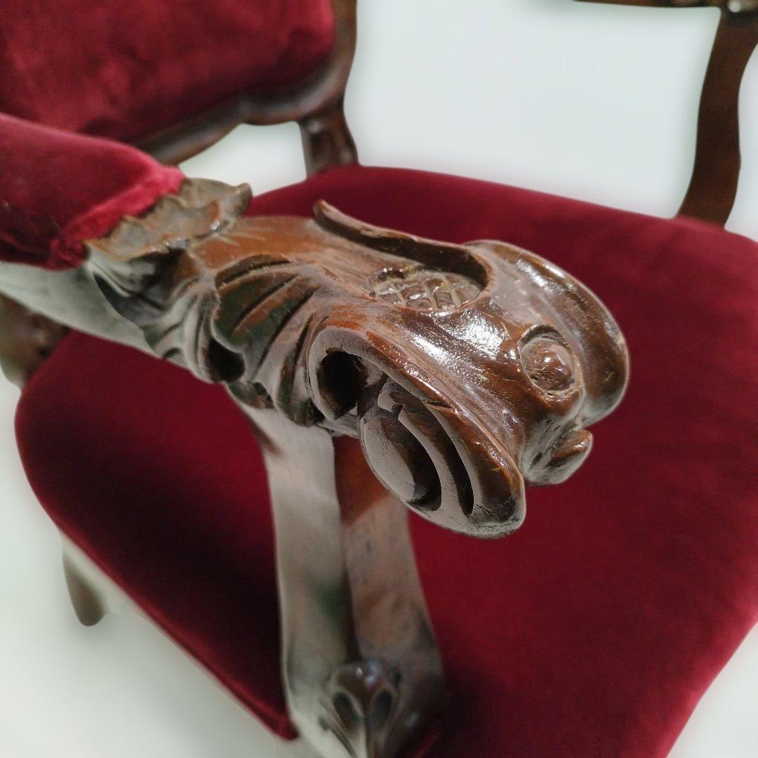 【引取り歓迎】アンティーク調 ベルベット椅子 アームチェア ロココ調家具