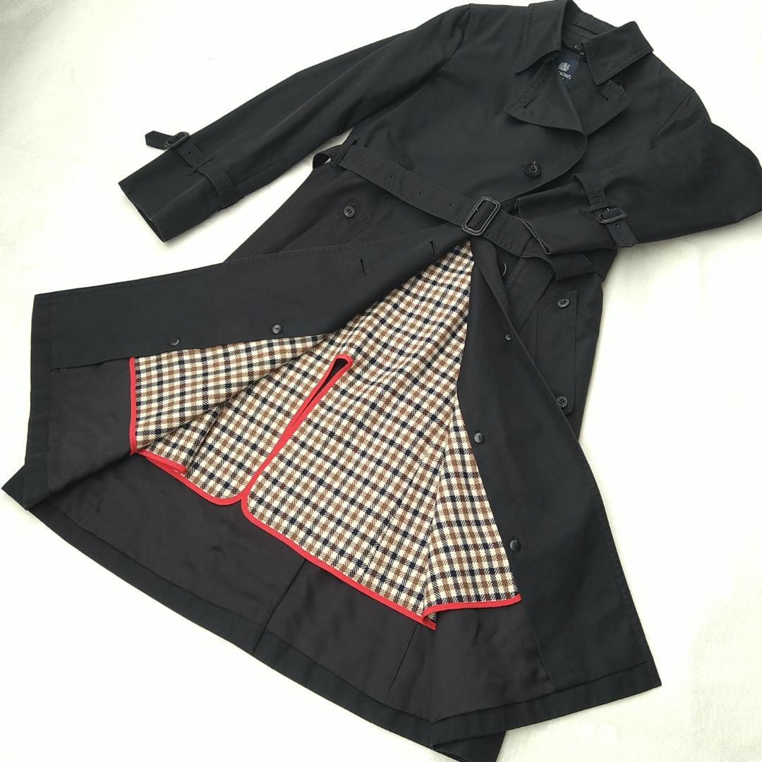 【美品】アクアスキュータム トレンチコート ロング 黒 ライナー付 ベルト付