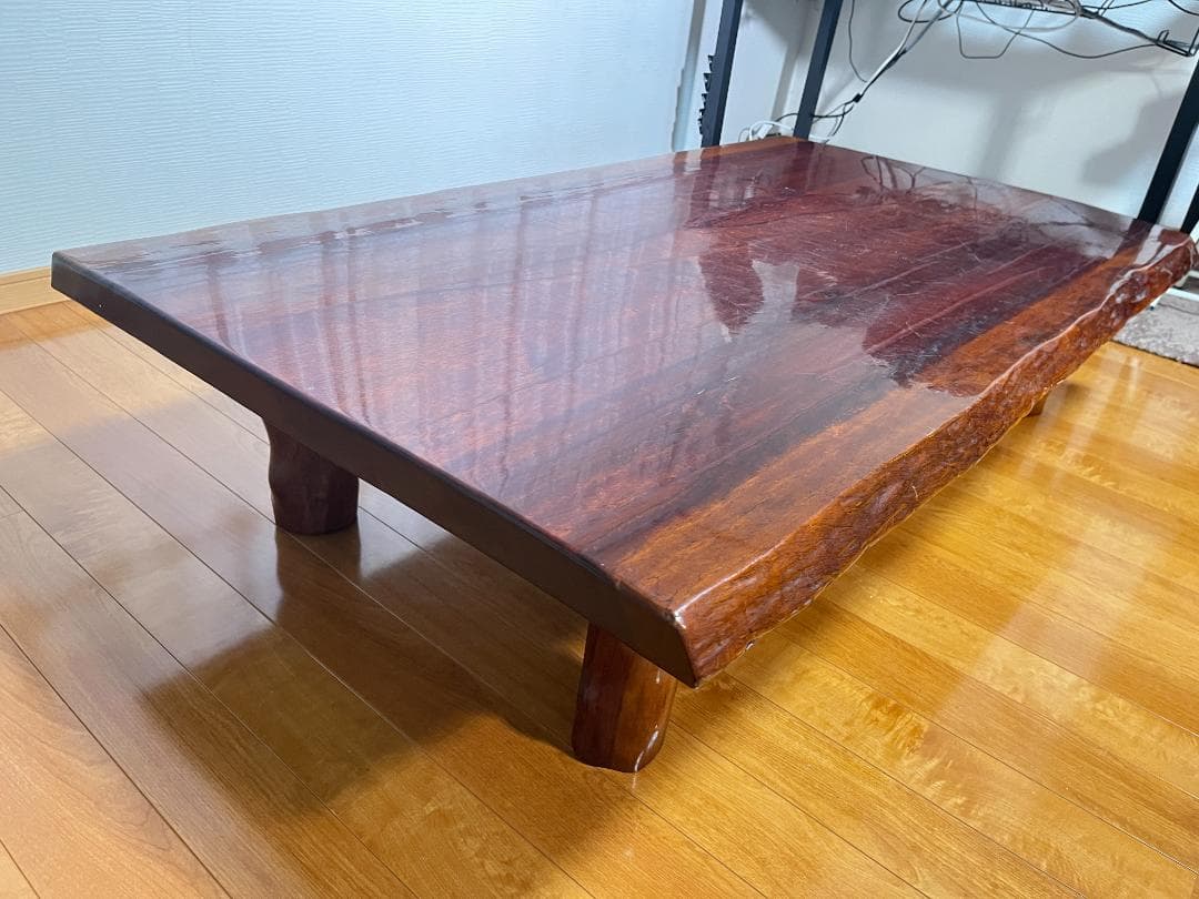 【送料無料】天然木 一枚板ローテーブル 木製座卓 約85×150cm 光沢仕様