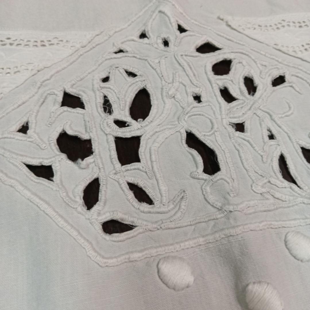 france vintage リネン＆コットン 花柄刺繍　 シーツ　ベッドカバー