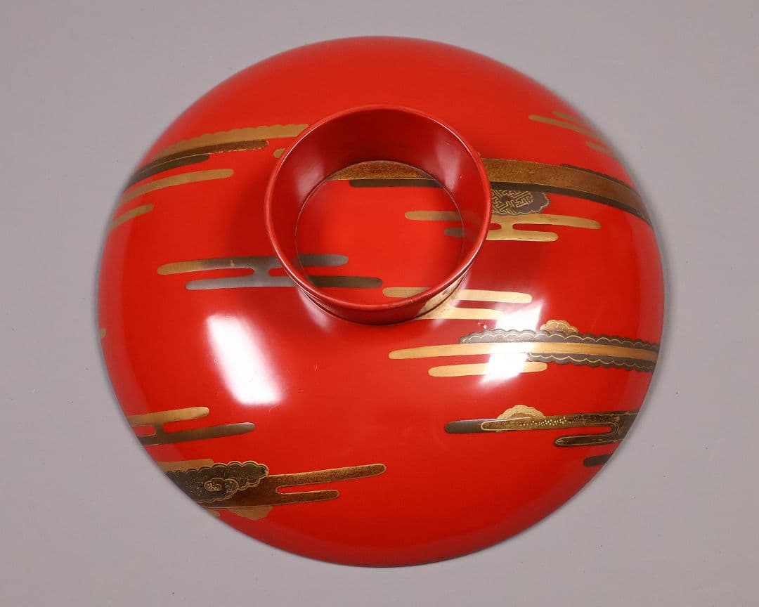 【MA806】時代 加賀蒔絵 日の出鶴 竹 金蒔絵 大盃・盃台 木製漆器 杯