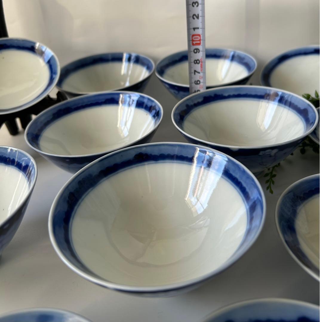 古伊万里 染付 青と白の葉模様 飯碗 6個セット