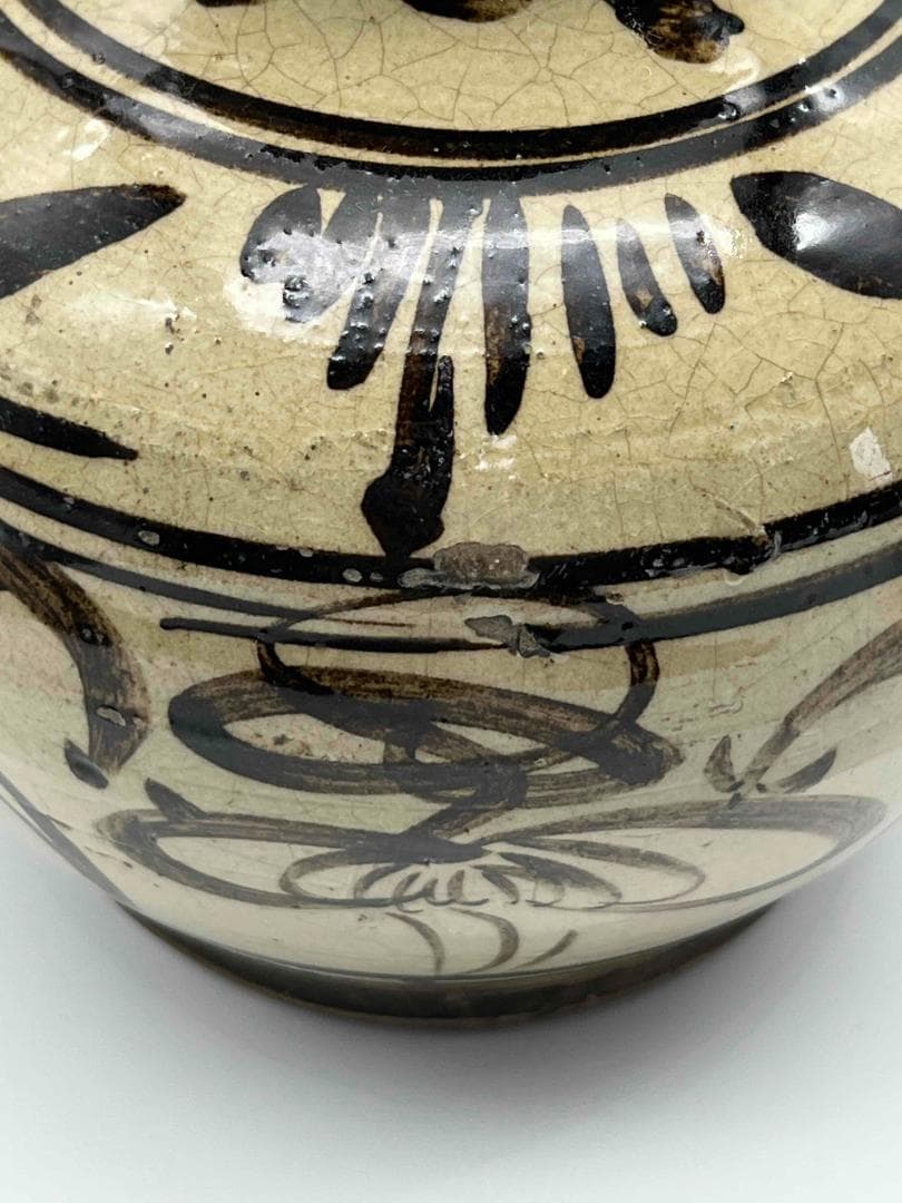 宋時代　磁州窯双耳盤口壺　茶道具　唐物　古物　時代物(E-73)