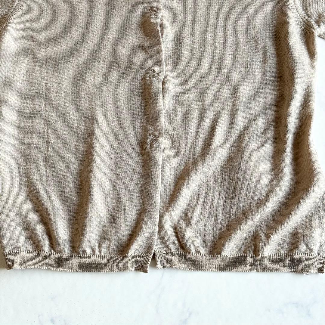 美品 プラダ ウールシルクニット バックボタン クルーネック 半袖 ベージュ M