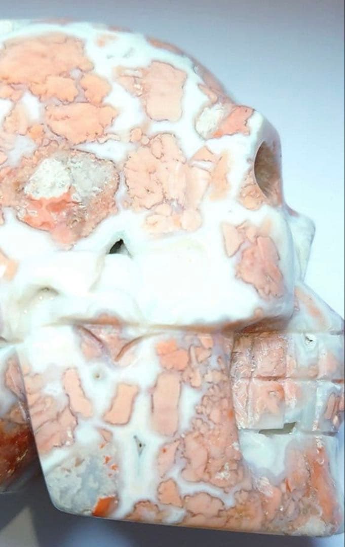 1点もの　天然石　ジオード桜瑪瑙　スカル　置き物　ピンクアゲート