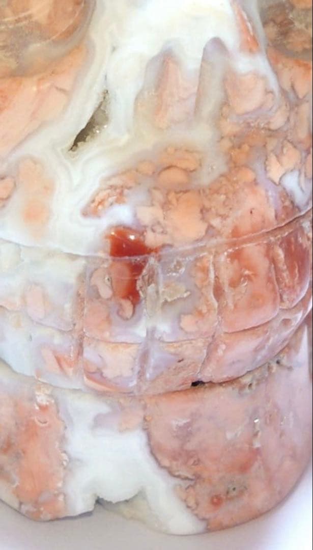 1点もの　天然石　ジオード桜瑪瑙　スカル　置き物　ピンクアゲート