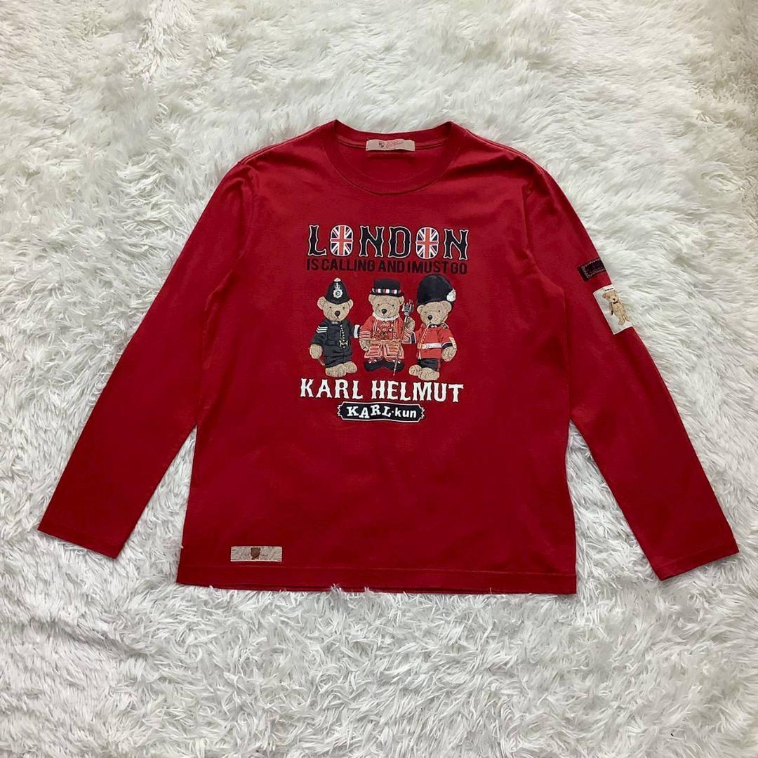 カールヘルム ベア メンズ 長袖Ｔシャツ レッド 春夏物 人気モデル サイズM