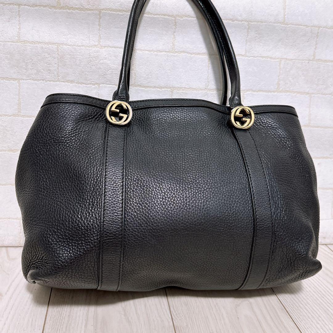 GUCCI トートバッグ レザー ブラック シリアル記載