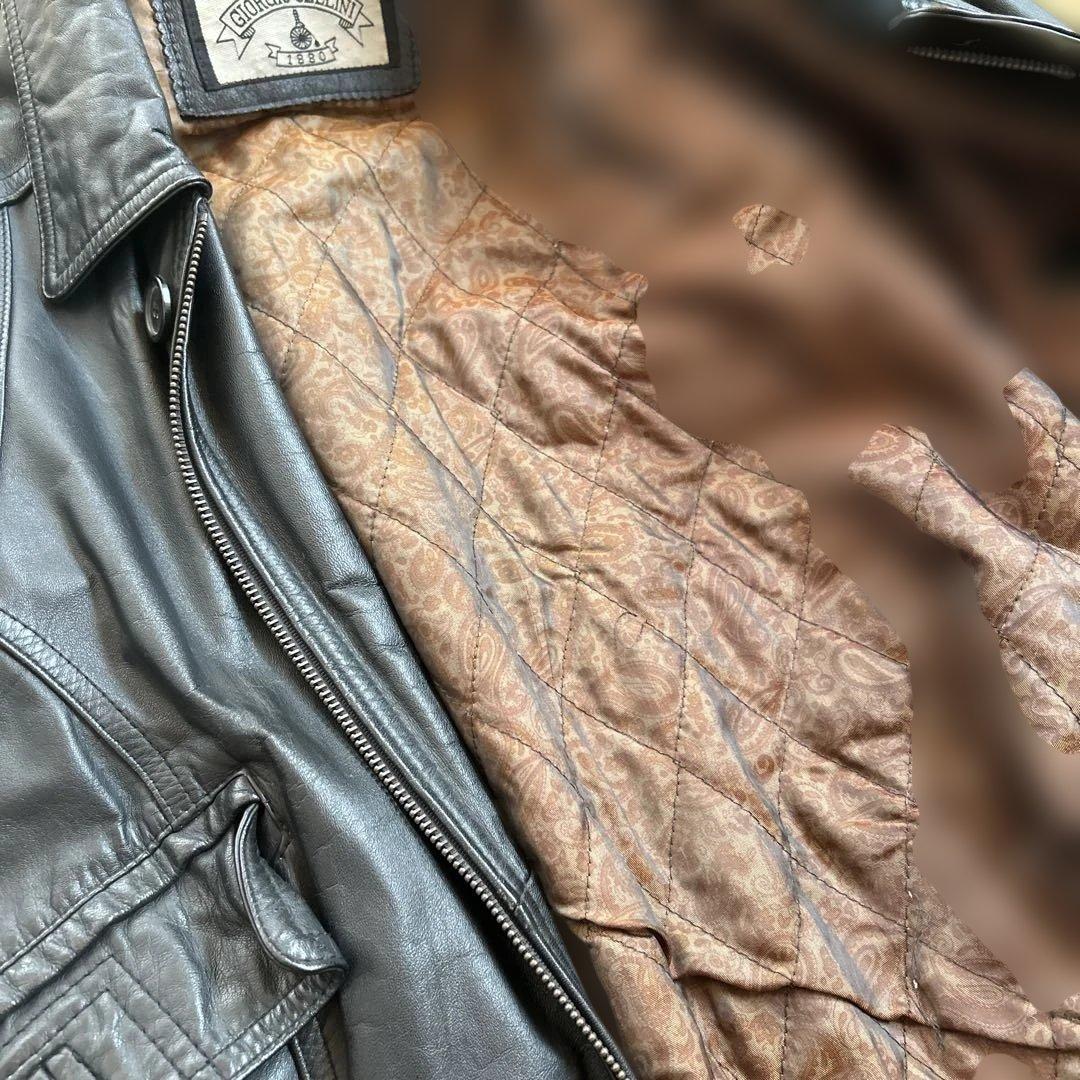 古着　上質　革ジャン　リアルレザージャケット　光沢　牛革　ライダースジャケット