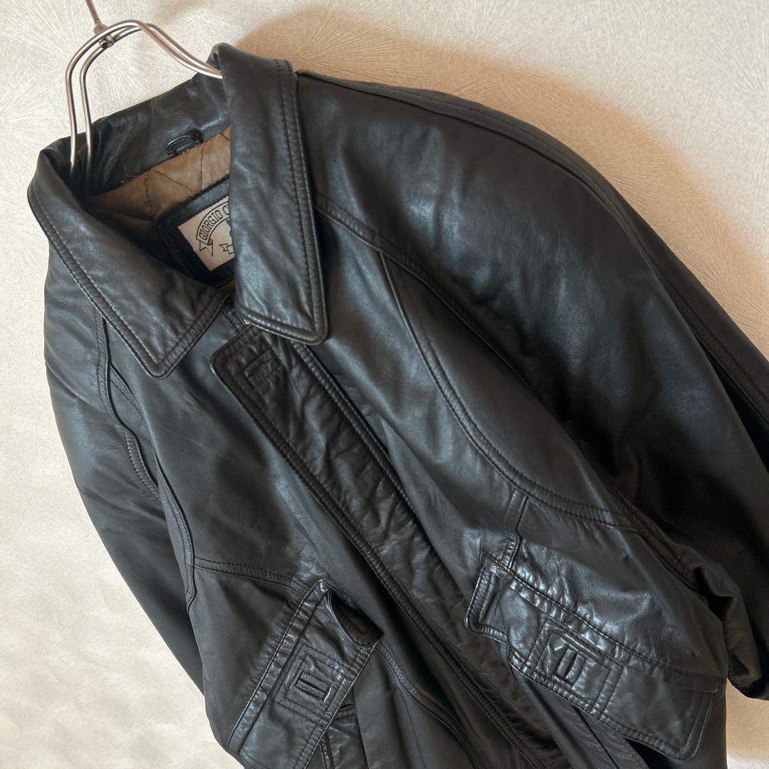 古着　上質　革ジャン　リアルレザージャケット　光沢　牛革　ライダースジャケット