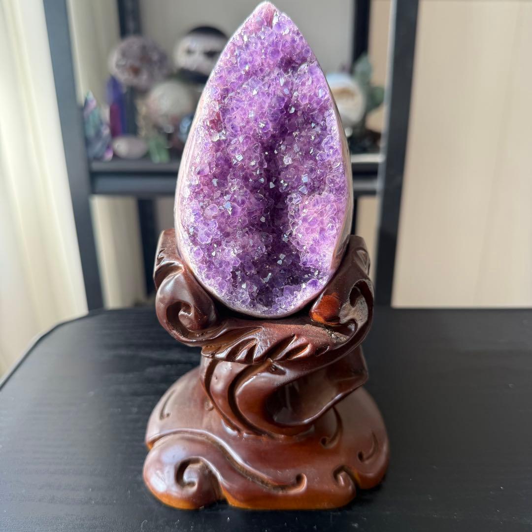 天然石アメジストのドーム　置物　台座付きNO.010915
