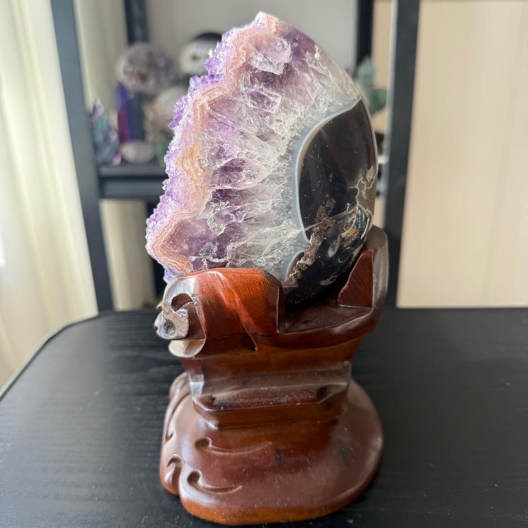 天然石アメジストのドーム　置物　台座付きNO.010915