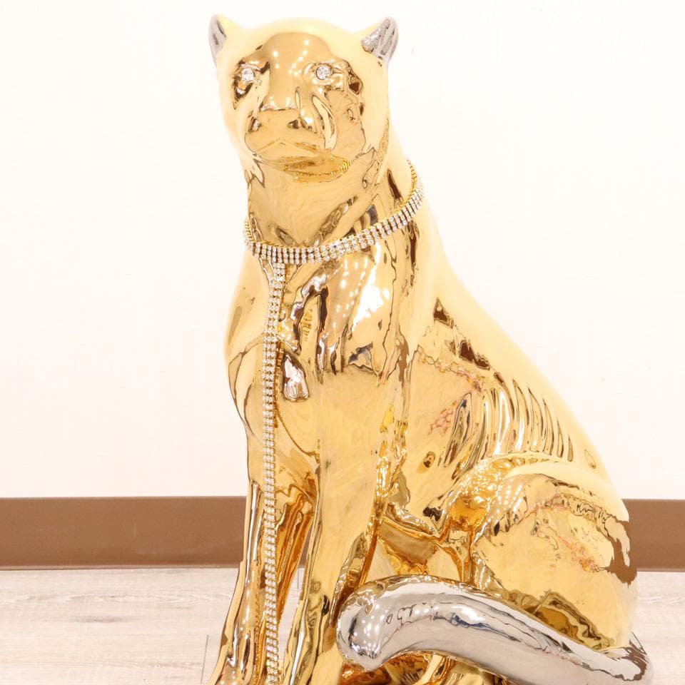 陶器 動物 チーター 置物 イタリア製 AHURA ゴールド 1586