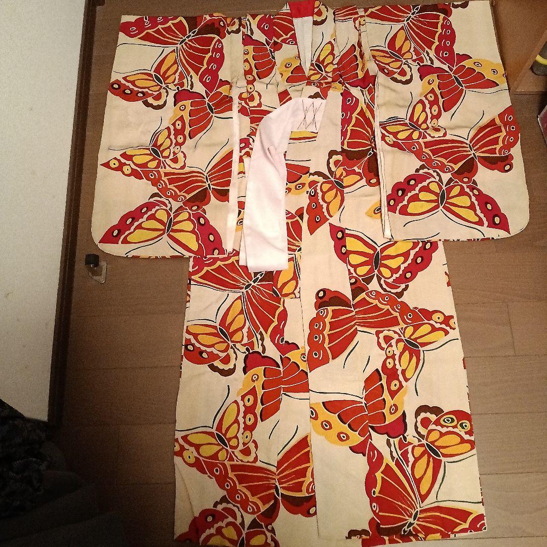 最終七五三5歳〜7歳正絹着物アンティーク誂え 4点セット♡昭和レトロ♡地紋有り