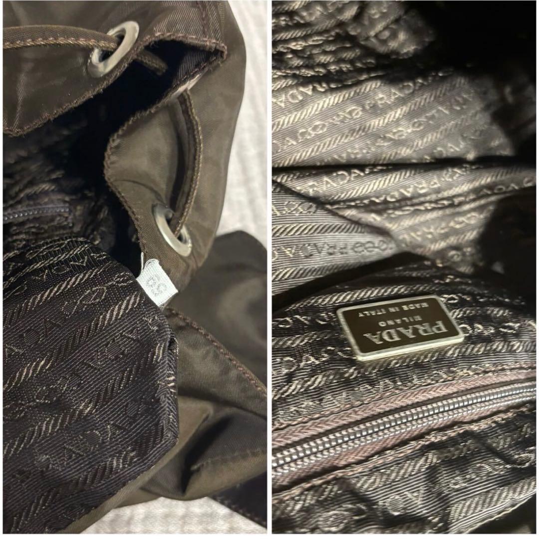 PRADA ミニリュック バックパック ロゴプレート ダークブラウン ナイロン