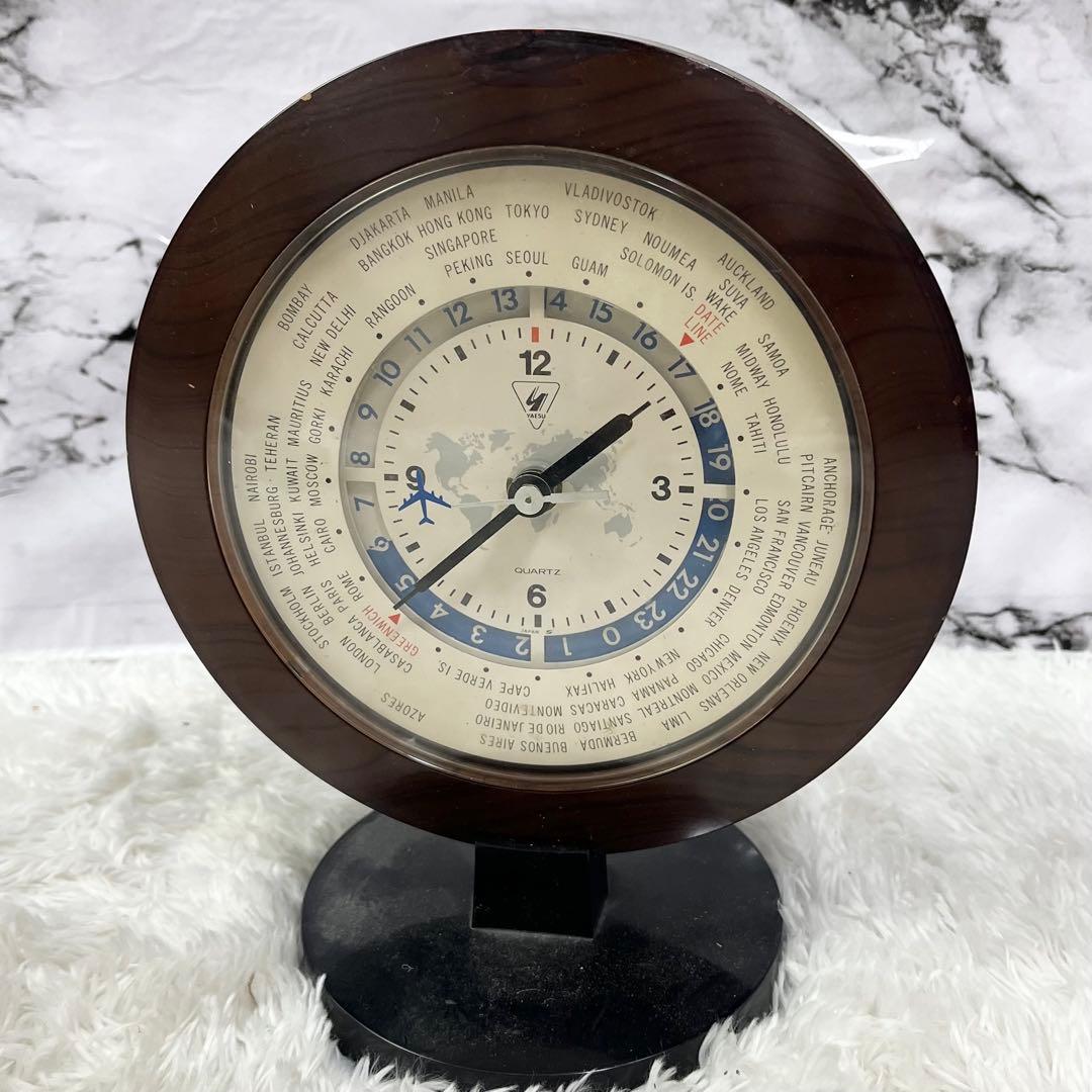 【YAESU ヤエス】QTR-24 ワールドクロック 世界時計 木製フレーム