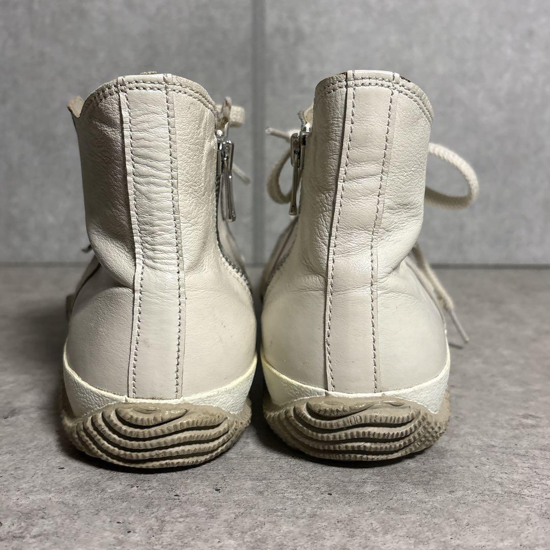 スピングルムーブ サイドジップ レザー 本革 スニーカー S アイボリー系