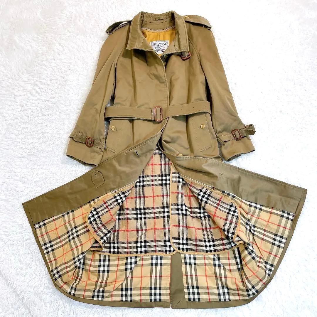 【美品】バーバリー ステンカラーコート ノバチェック マキシ丈 ライナーベルト付