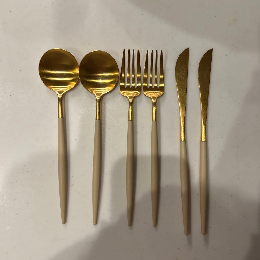 クチポールゴア　アイボリー×ゴールド ディナーカトラリー2セット