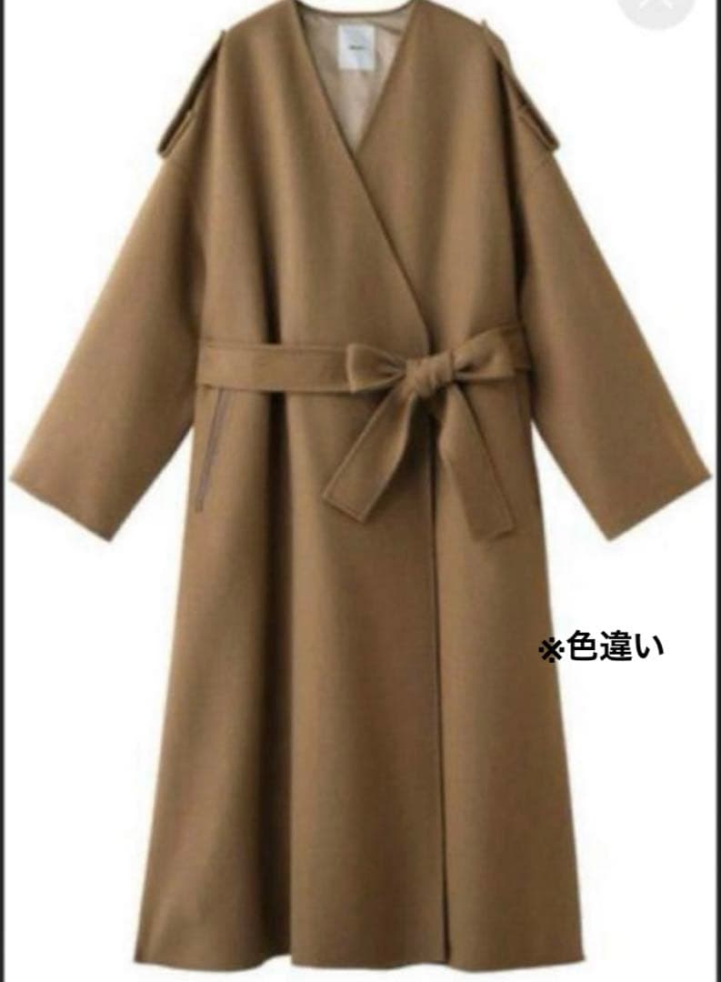 エブール★カシミヤ　ノーカラー　リバーコート　ガウンコート　ロング　ネイビー