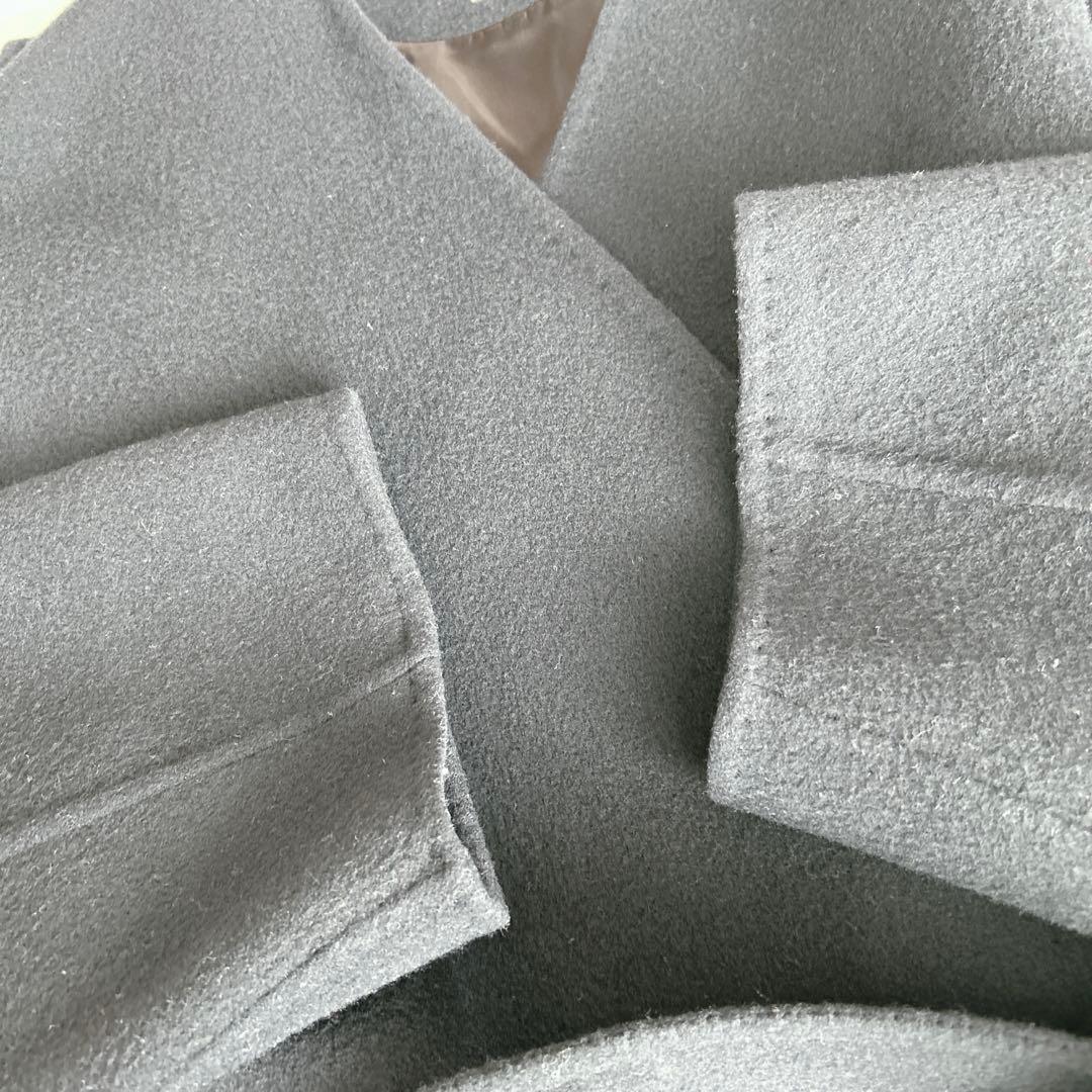 エブール★カシミヤ　ノーカラー　リバーコート　ガウンコート　ロング　ネイビー