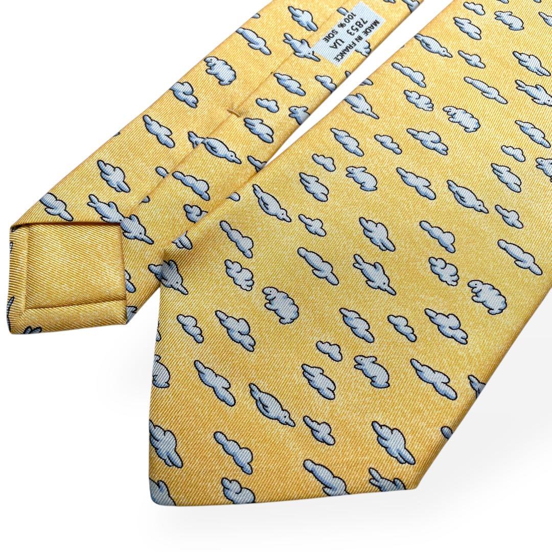 未使用級　HERMES エルメス　ネクタイ　アニマル柄　イエロー