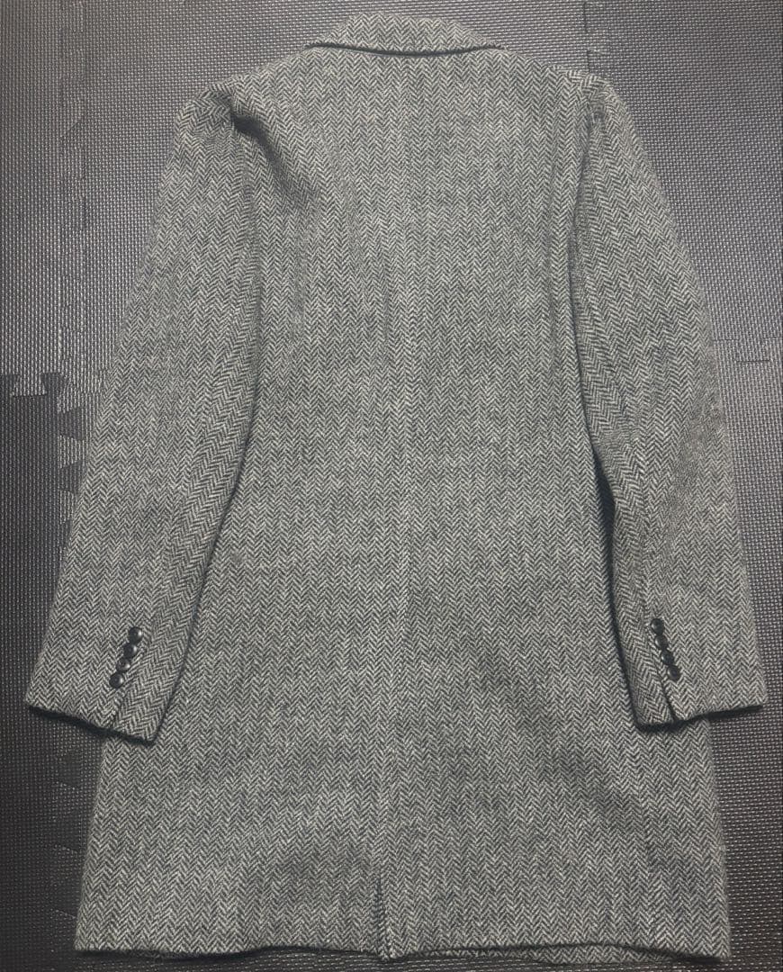 美品！　シェットランドウール100％チェスターコート　ヘリンボーン　グレー　XL