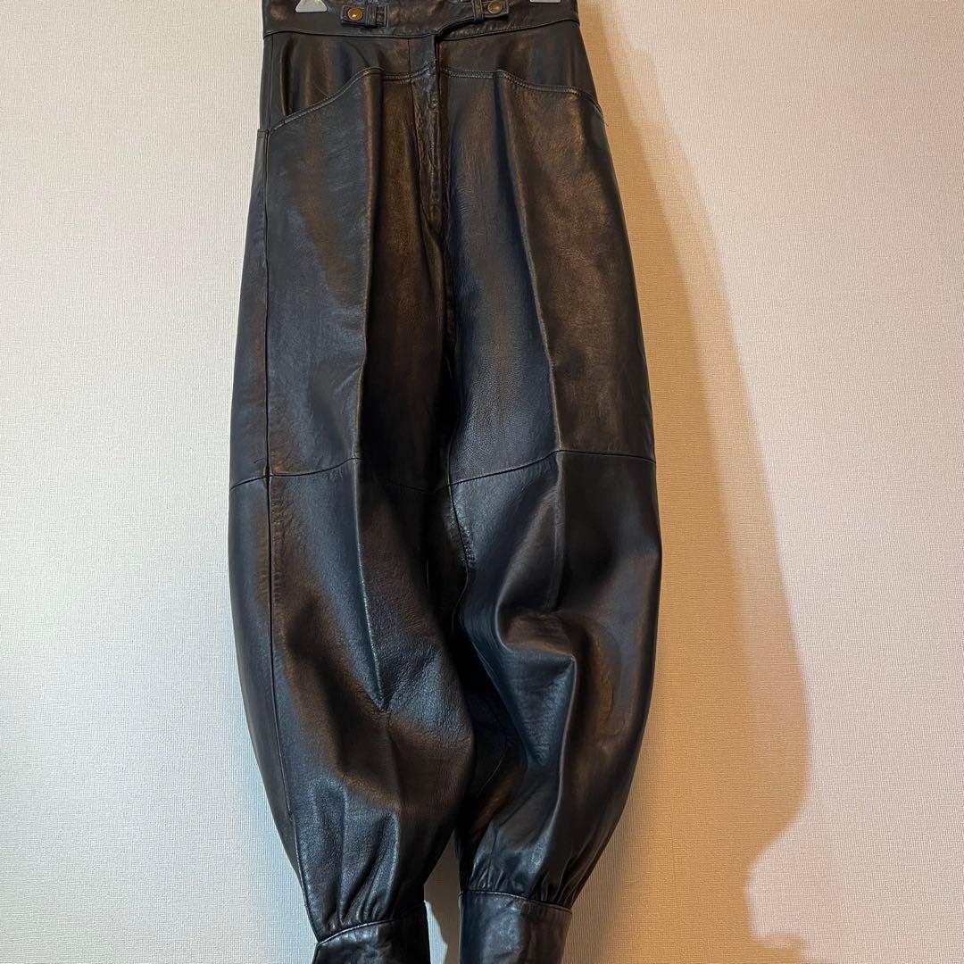 h*m様 80s 90s FIOCCHI金具 ラムレザー レザーパンツ 黒 W2