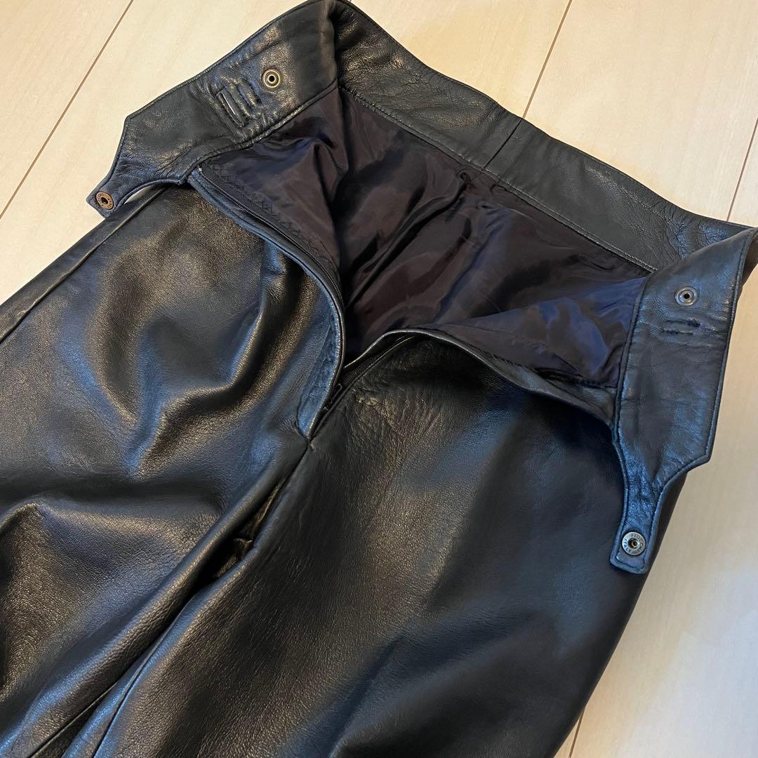 h*m様 80s 90s FIOCCHI金具 ラムレザー レザーパンツ 黒 W2