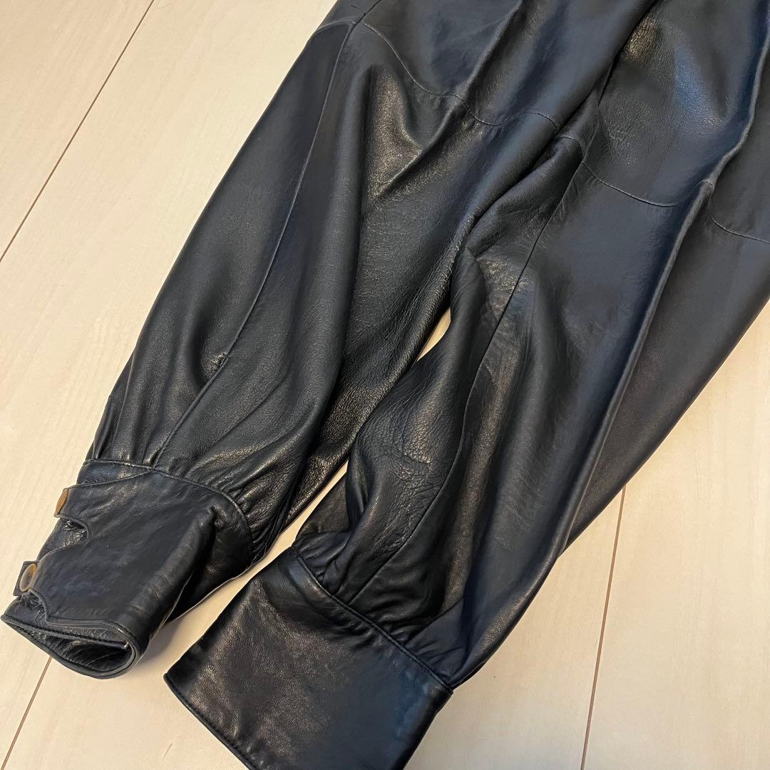 h*m様 80s 90s FIOCCHI金具 ラムレザー レザーパンツ 黒 W2