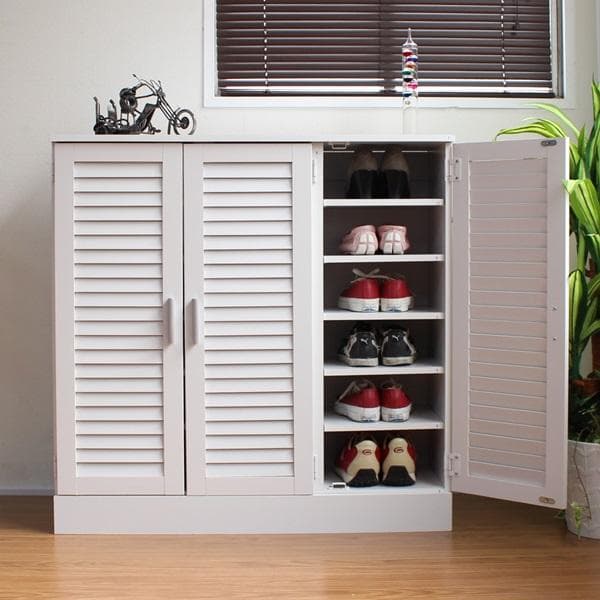 512　シューズボックス 下駄箱 ルーバー 90タイプ ホワイト DVD収納