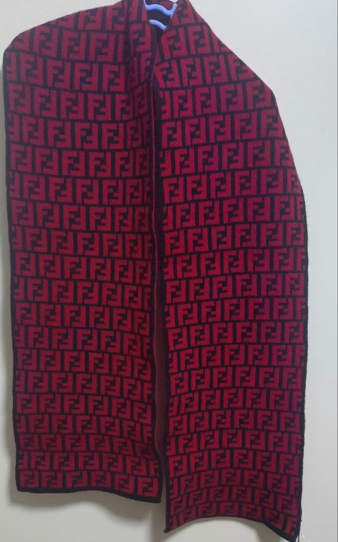 【新品未使用】FENDI フェンディ ズッカ柄 ワイン レッド マフラー ウール