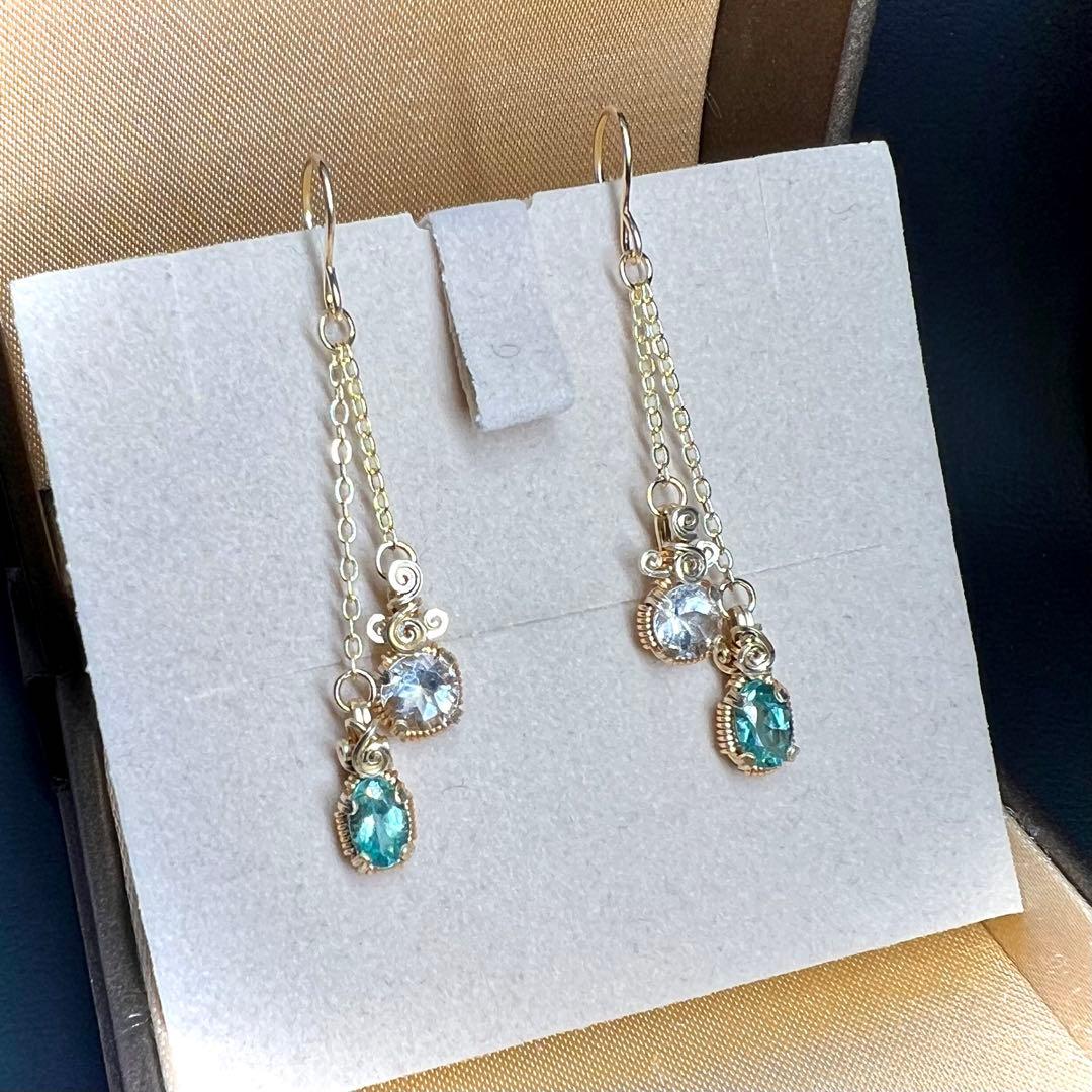 【for 澤美由紀様 】天然石　アパタイト＆ホワイトベリル　ピアス　14kgf