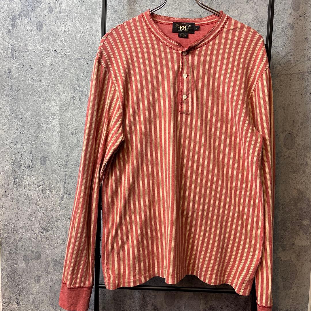 RRL Ralph Lauren ヘンリーネック ストライプ長袖カットソー L