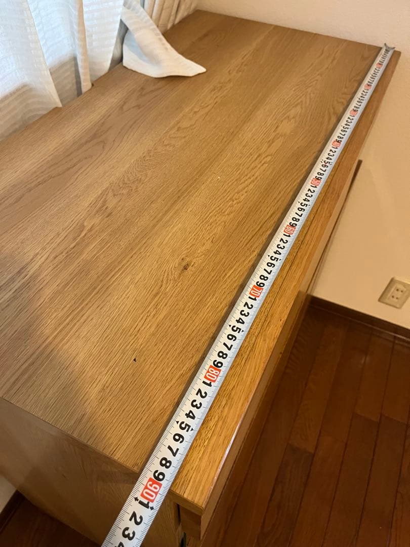 美品ナチュラルウッド パソコンデスク 幅90cm 天板折り畳み収納