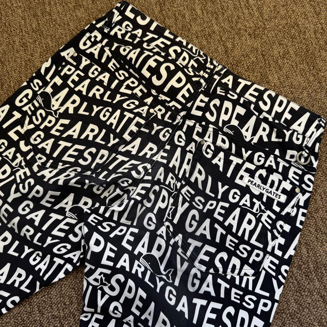 パーリーゲイツ　パンツ　総柄　M〜L相当　紺　白　ネイビー　鯨デザイン　4