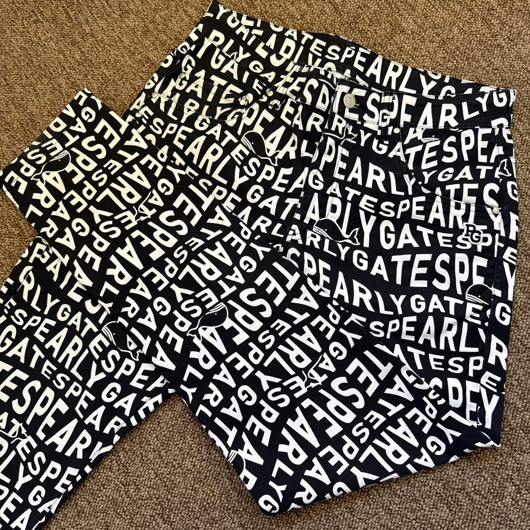 パーリーゲイツ　パンツ　総柄　M〜L相当　紺　白　ネイビー　鯨デザイン　4