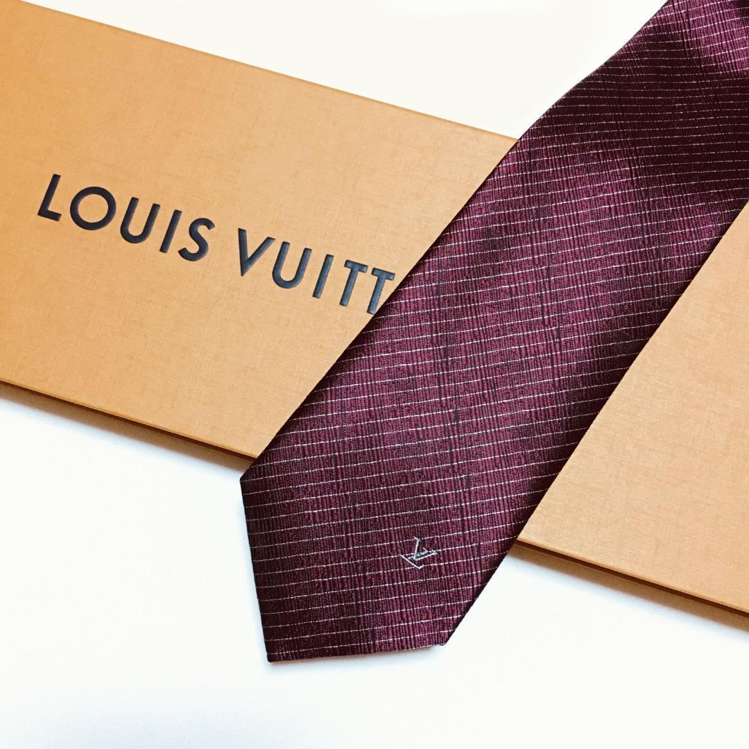 未使用級 ルイヴィトン Louis Vuitton ネクタイ ワインレッド