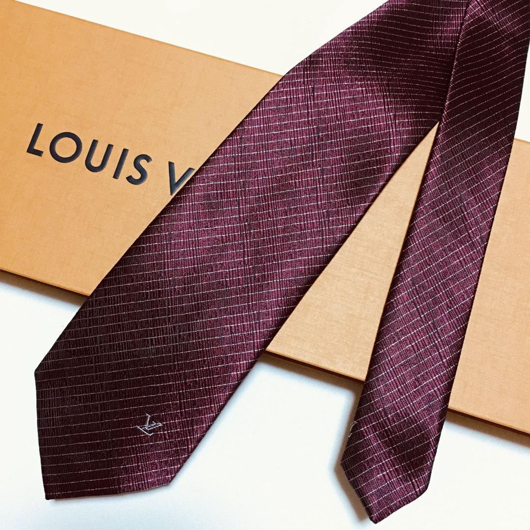 未使用級 ルイヴィトン Louis Vuitton ネクタイ ワインレッド