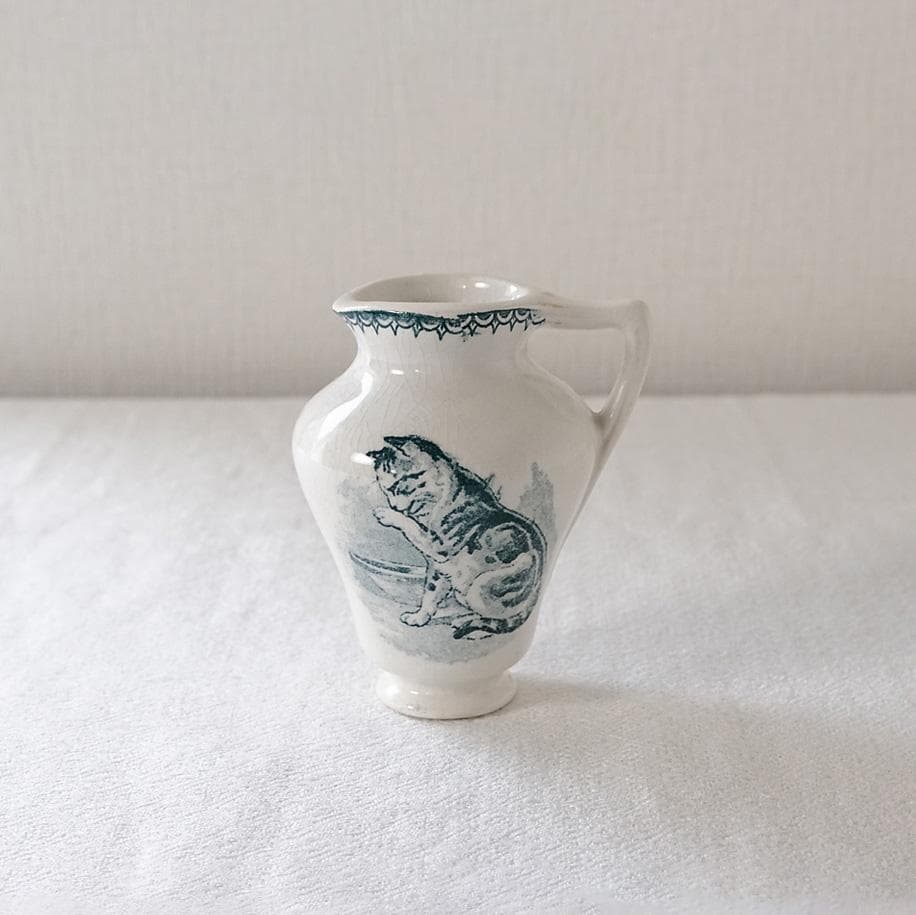 フランスアンティーク　クレイユモントロー　猫　ピッチャー　 7.9cm