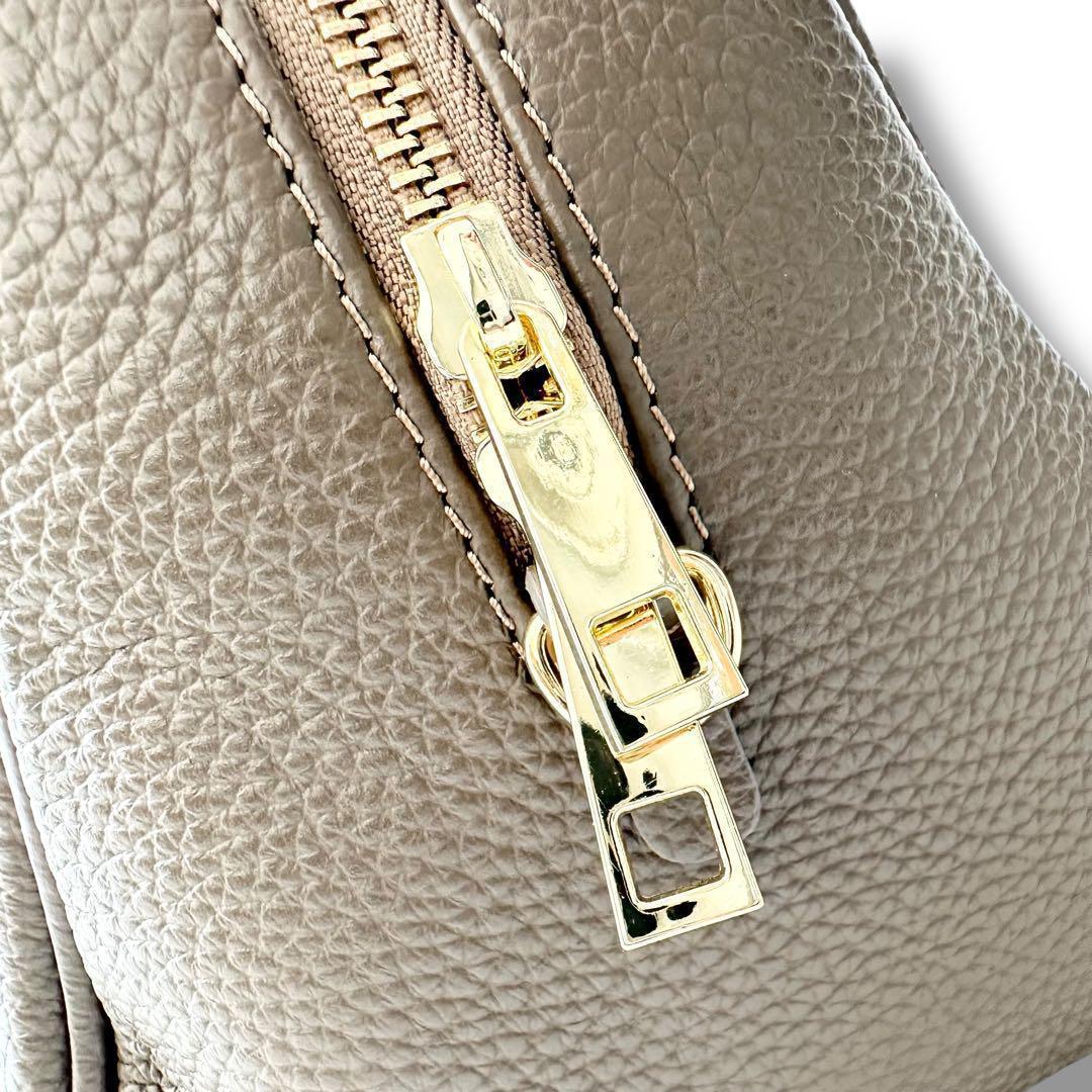 未使用級 クリスチャンヴィラ ボストン 2way バッグ シボ革 牛革 トープ