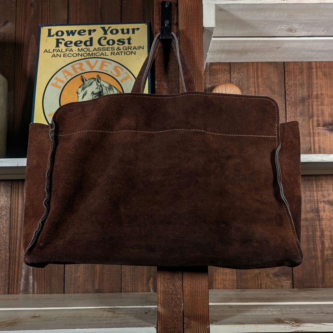 VINTAGE　本革　スエードレザー　トートバッグ　ダークブラウン　中サイズ