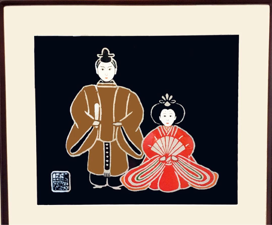 無形文化財　郡上本染　渡辺染物店 額入り 立ち雛　雛人形 ひな祭り　藍染