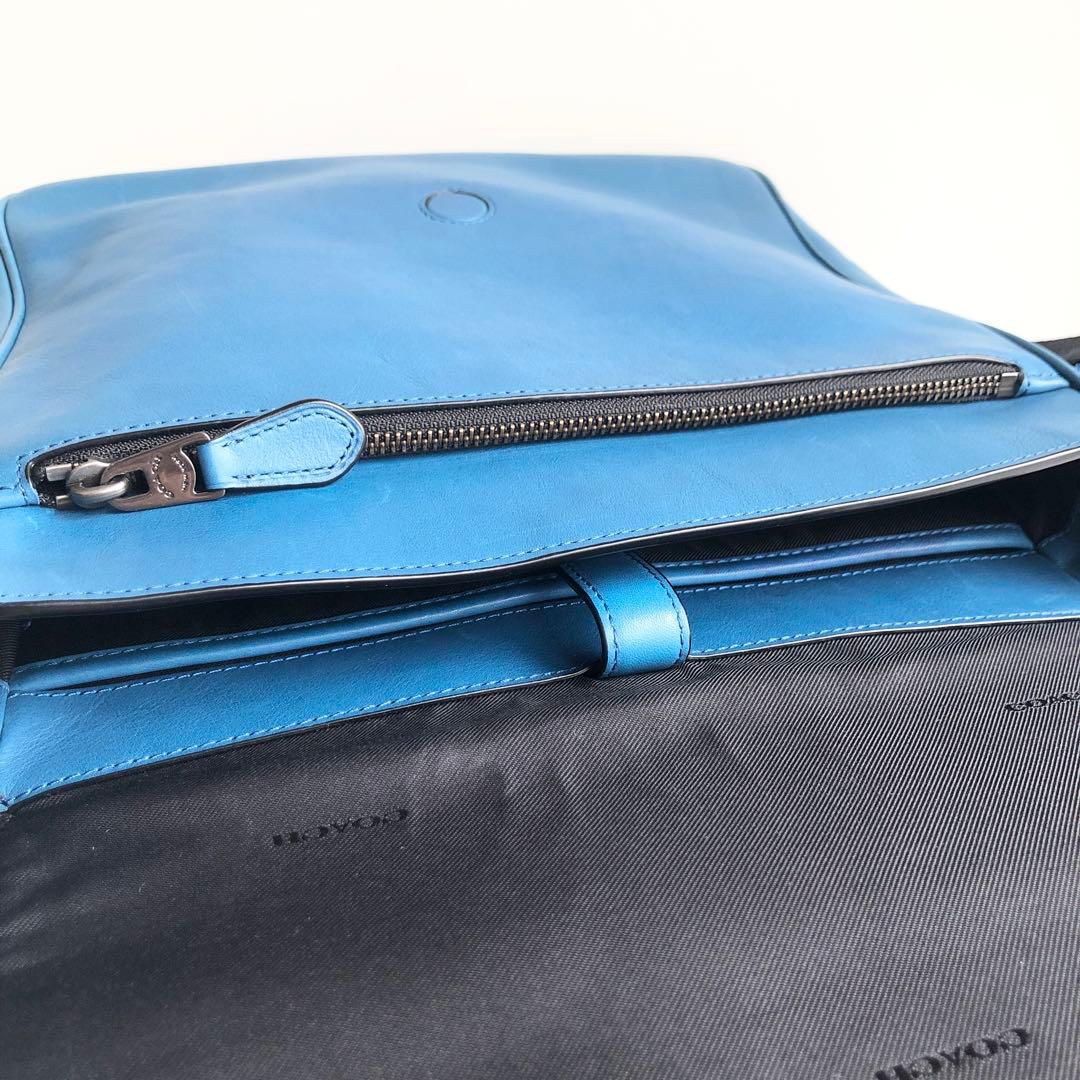 美品✨コーチ COACH メンズ メッセンジャーバッグ レザー ブルー