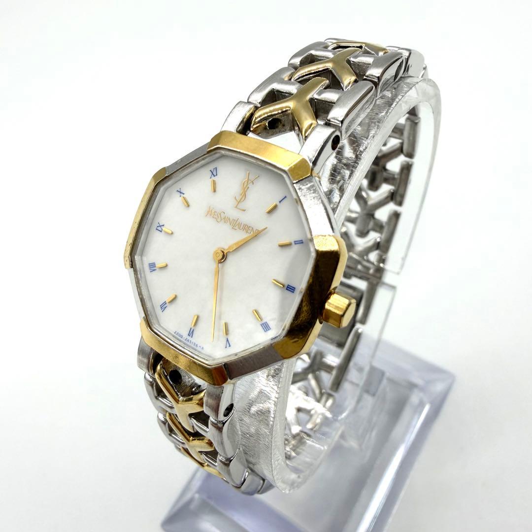 稼働品★美品★イヴサンローラン オクタゴン レディース腕時計 コンビ クォーツ