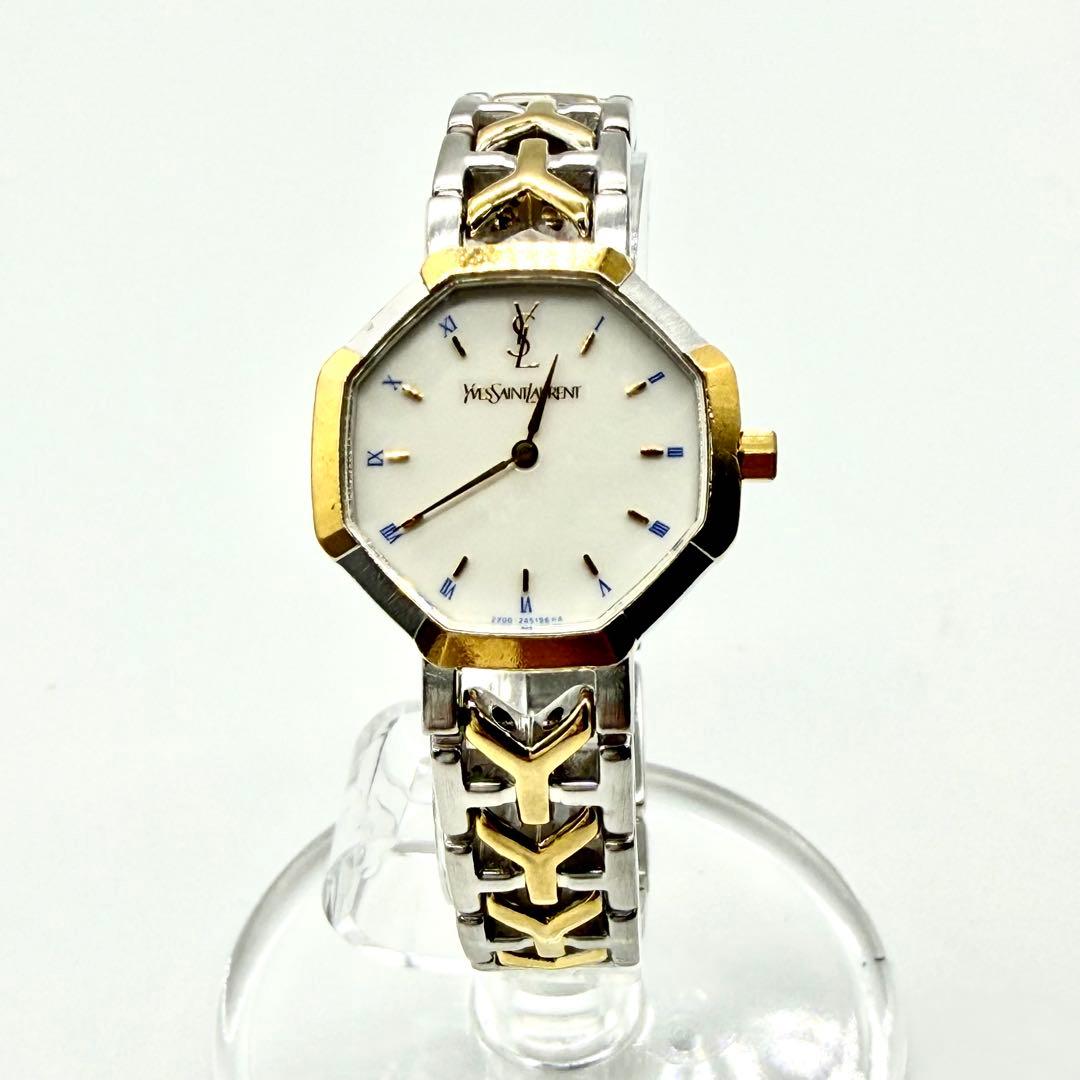 稼働品★美品★イヴサンローラン オクタゴン レディース腕時計 コンビ クォーツ